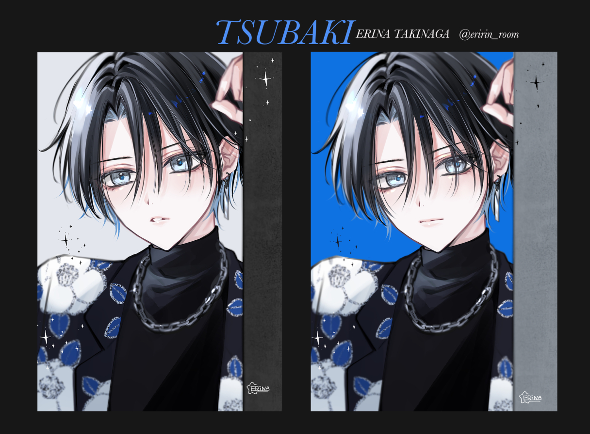 男子イラスト　イケメンイラスト　黒髪　韓国風　イラストレーター　滝永エリナ